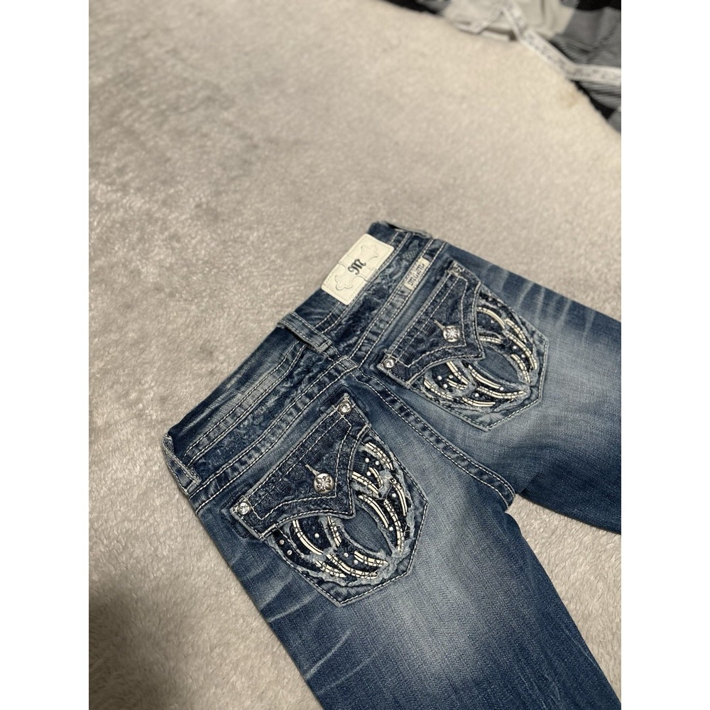 Miss Me Women's Skinny Blue Jeans Size 26x33 Flap Wing Pocket Low Rise